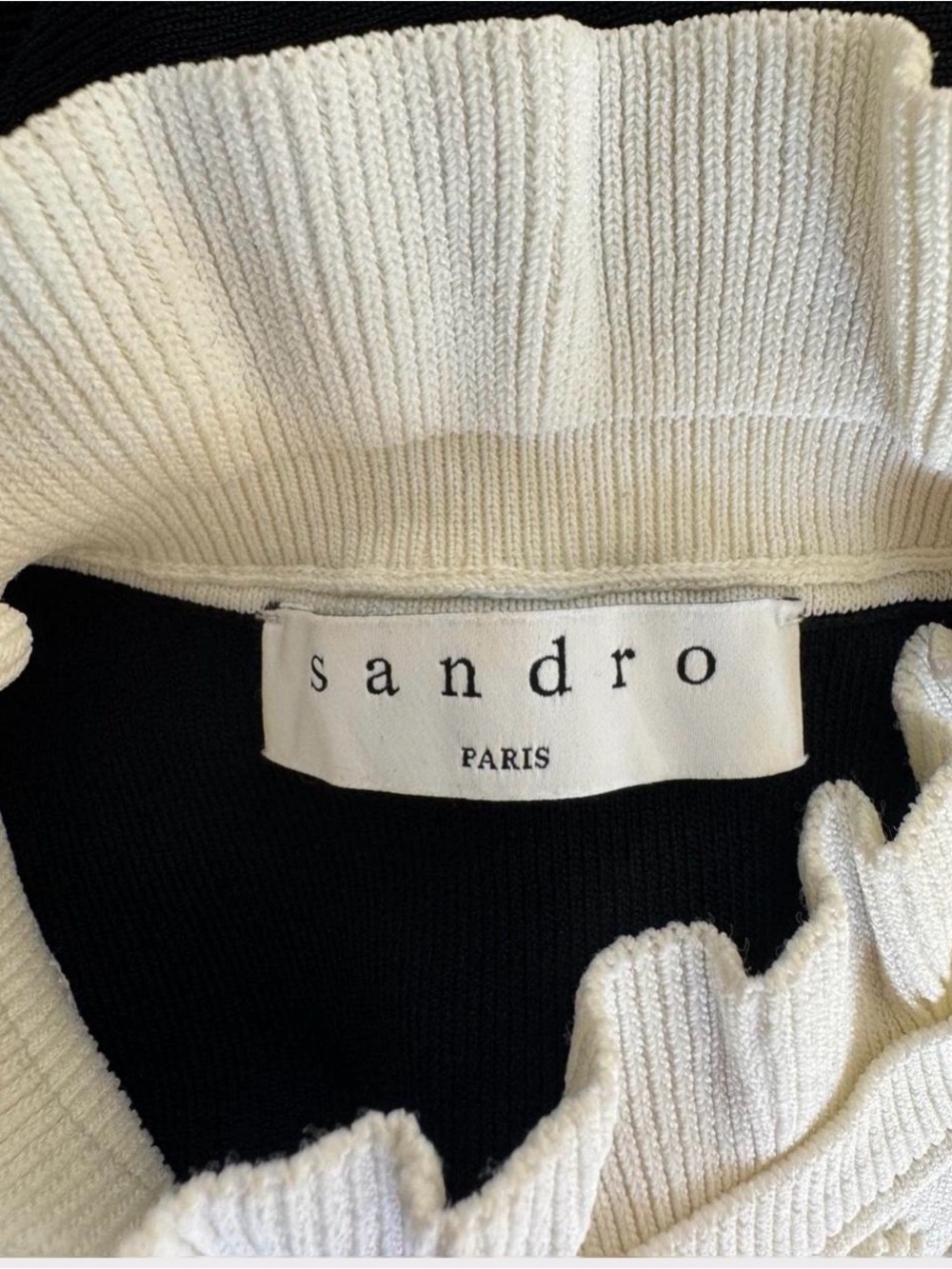 Sandro Paris Two-Tone Knit Ruffle Bib Mini Sweater Dress Size 1 (XS/S) - Picture 6 of 6
